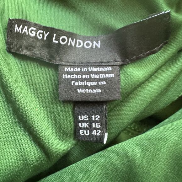 New Maggy London Dress Sz 12 Green FLIGHT ATTENDANT Tie Neck Sheath Retail $138 - Picture 6 of 14